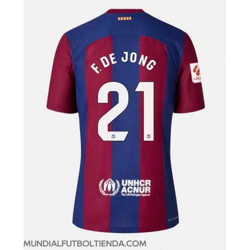 Camiseta Barcelona Frenkie de Jong #21 Primera Equipación Replica 2023-24 para mujer mangas cortas